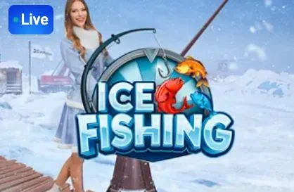 Лайв-шоу Ice Fishing с ведущей на заснеженной студии, прямой эфир